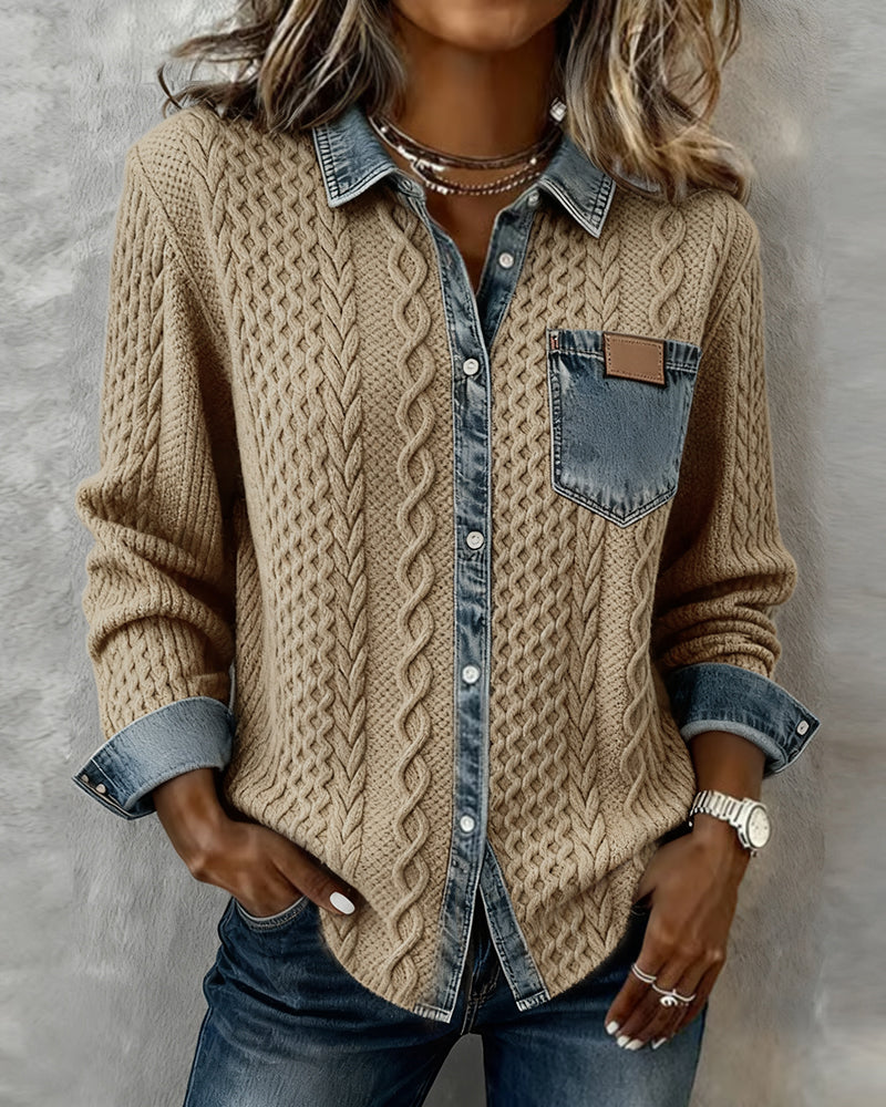 Women's Cable Knit Long Sleeve Blouse