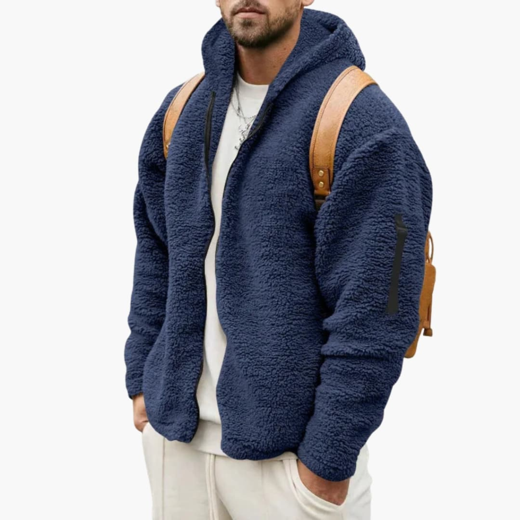 Men's Fleece Hooded Jacket Full Zipper - Fashinoza