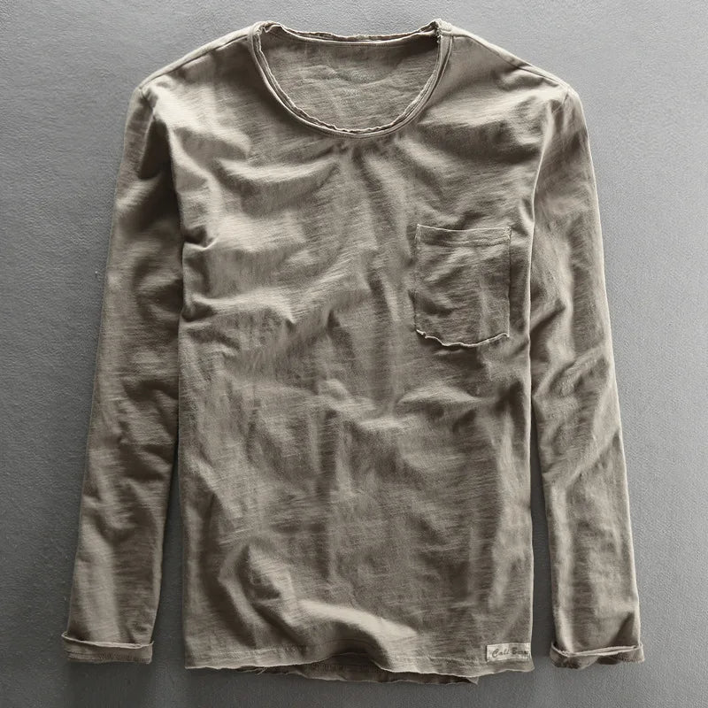 Cotton Long Sleeve Crew Neck Shirt - Fashinoza