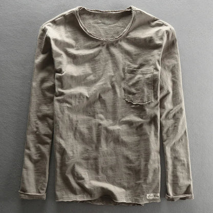 Cotton Long Sleeve Crew Neck Shirt - Fashinoza