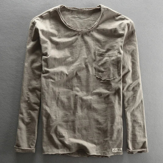 Cotton Long Sleeve Crew Neck Shirt - Fashinoza