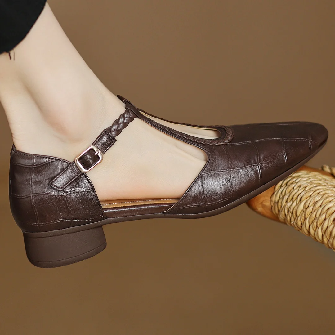 Women's Leather Mary Jane Flats Pointed Toe