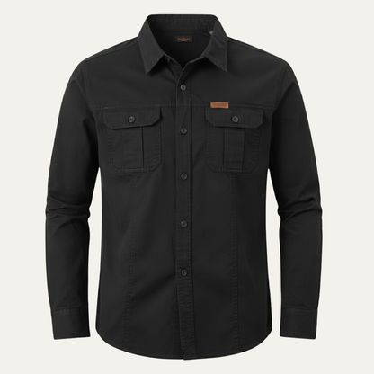 Men's Soft Cargo Shirt Multi Pocket Solid Color Cotton