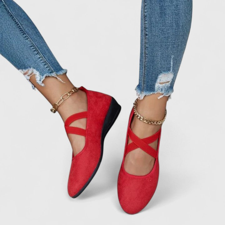 Women's Suede Wedge Flats Cross Strap Design