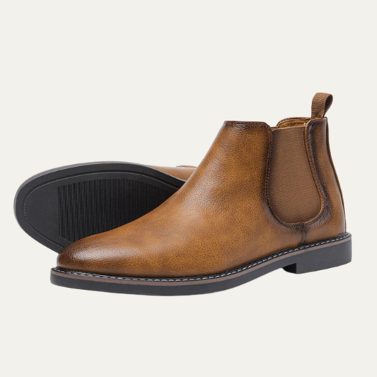 Men's Leather Ankle Boots Slip On Black - Fashinoza