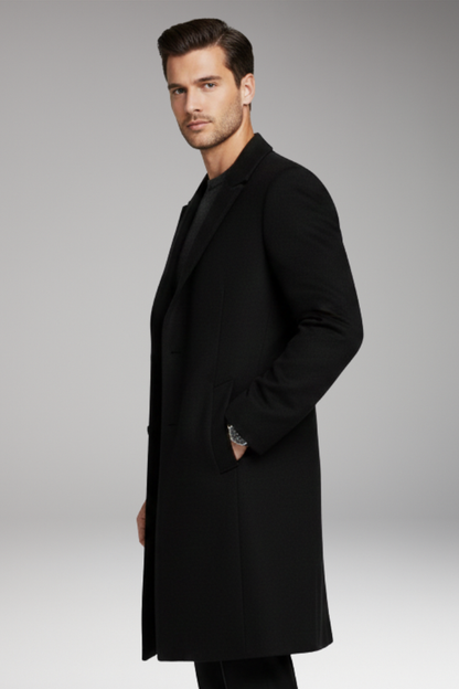 Men's Notched Lapel Long Coat Seam Pockets