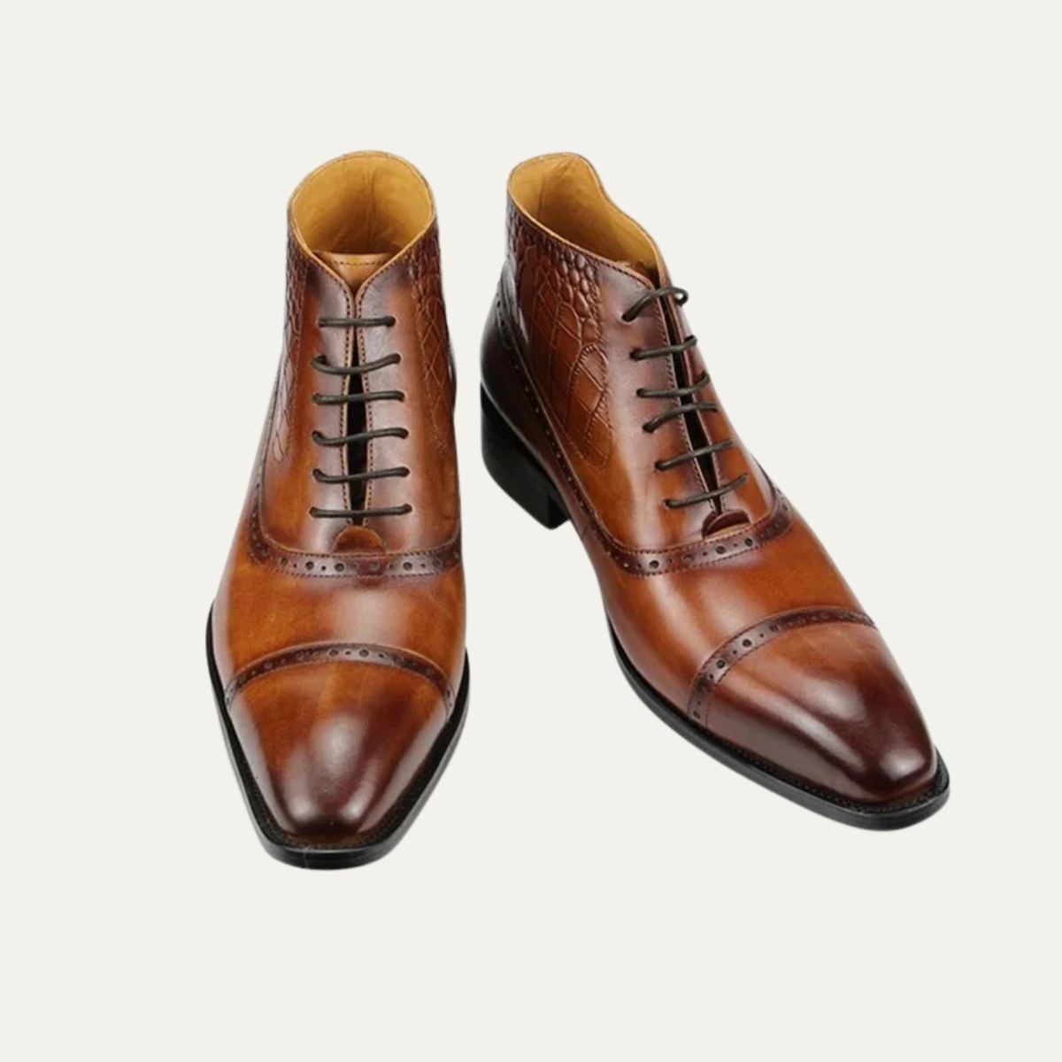Men's Leather Brogue Dress Boots Ankle Lace Up Black