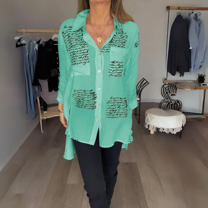 Women's Button-Up Shirt Handwritten Design