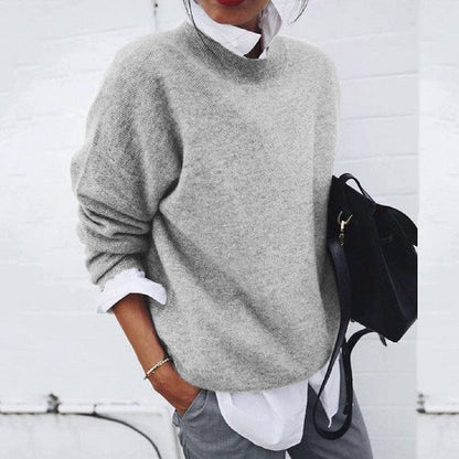 Women's Soft Knit Sweater Round Neck Relaxed Fit