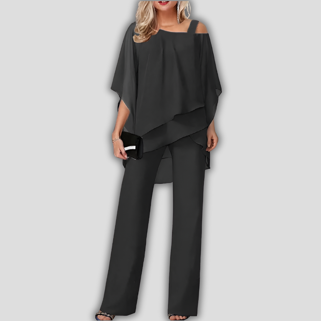 Women's 2 Piece Chiffon Pantsuit Cape