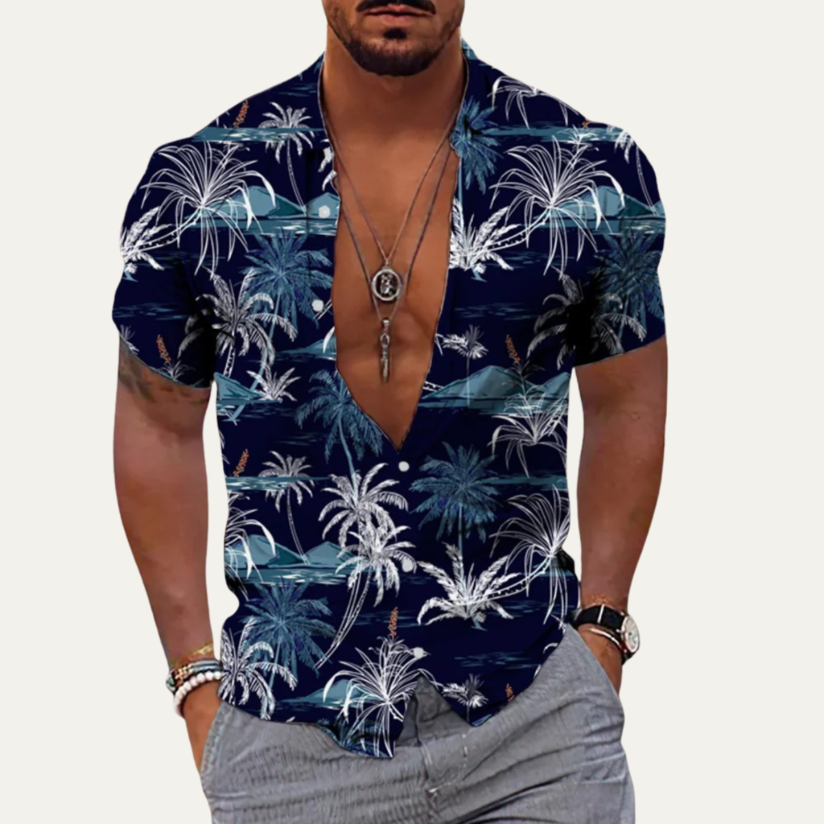 Ridgewind Men's Hawaiian Shirt Tropical Print Coconut Design