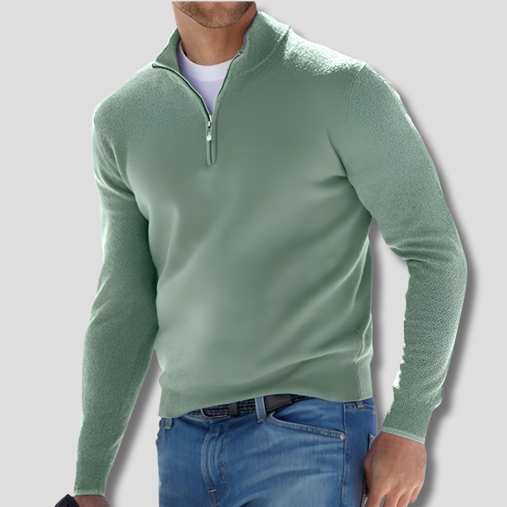 Men's Cotton Knit Pullover Zipper Collar