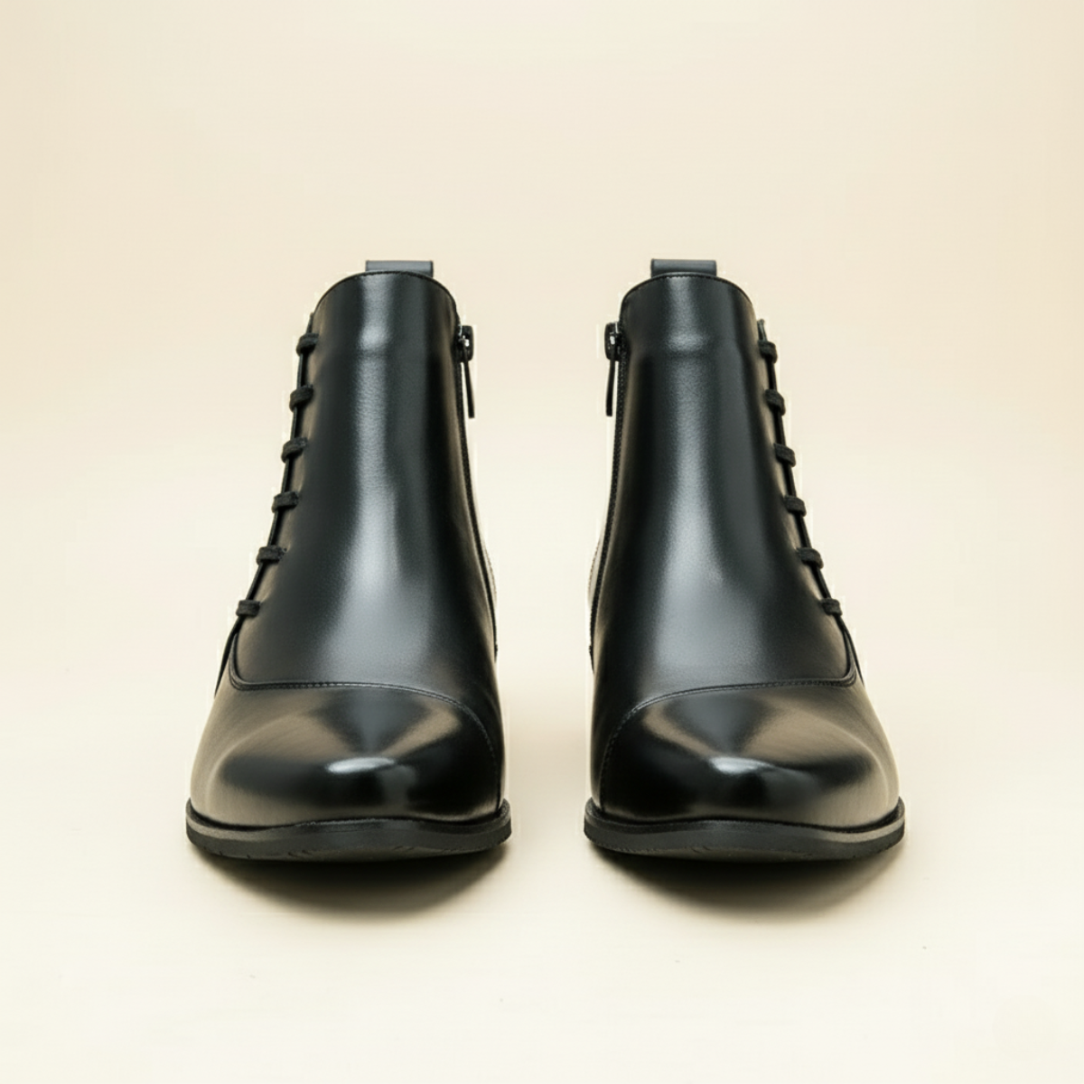 Men's Leather Chelsea Boots Polished Lace Up Black