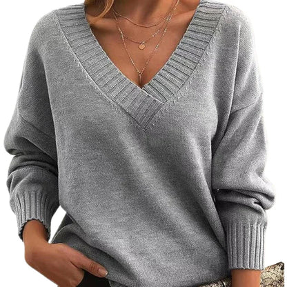 Women's Textured Knit Sweater Relaxed Fit V-Neck Cozy