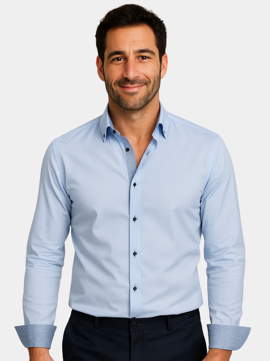 Men's Long Sleeve Button Down Shirt Contrast Trim - 
Fashinoza