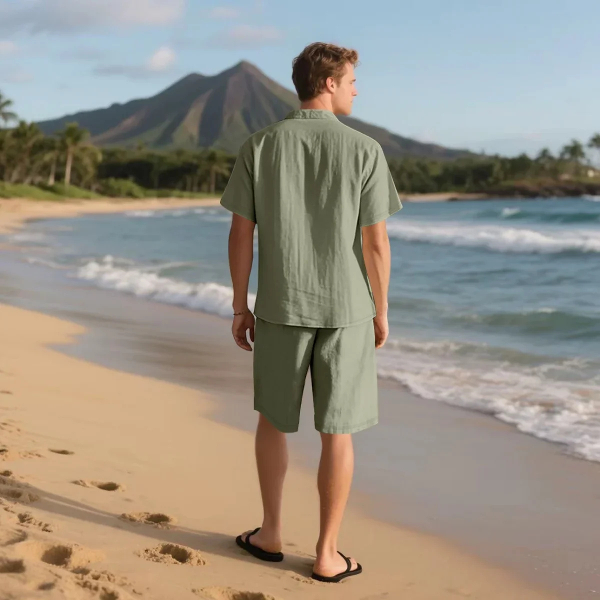Men's Retro Beach Shirt And Shorts Set