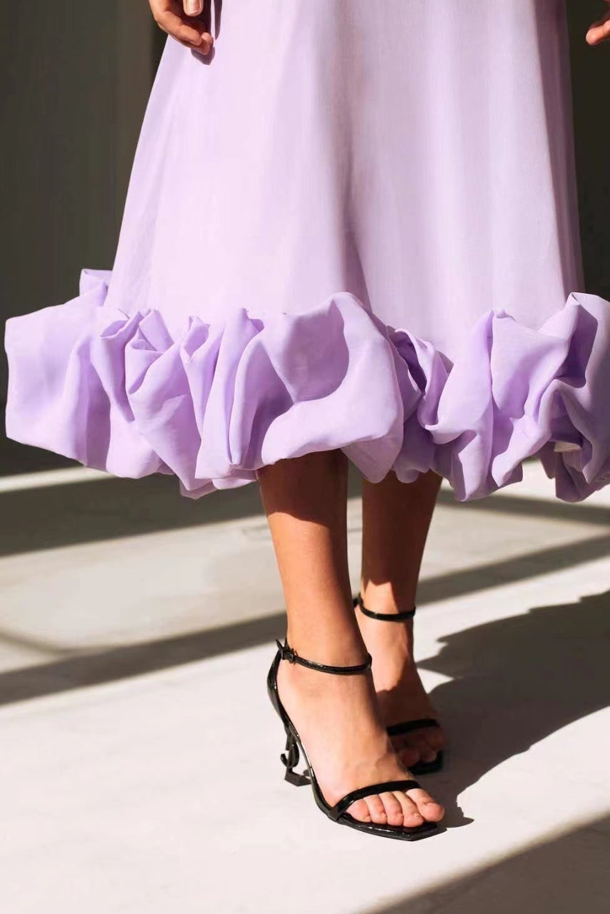 Ruffled Hem Spaghetti Strap Midi Dress
