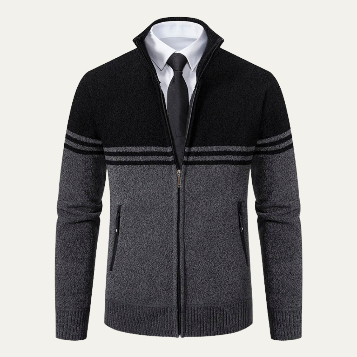 Men's Striped Fleece Lined Knit Sweater Jacket