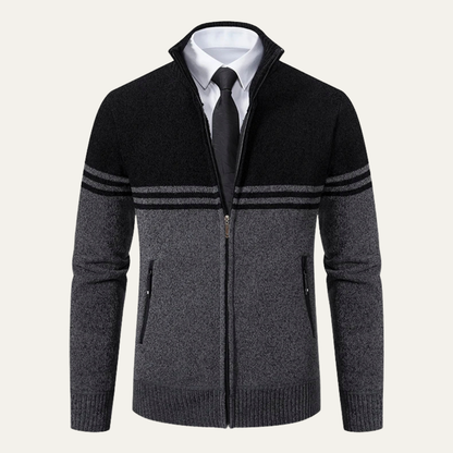 Men's Striped Fleece Lined Knit Sweater Jacket