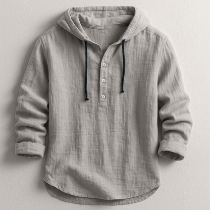 Men's Pullover Hoodie Button Neck