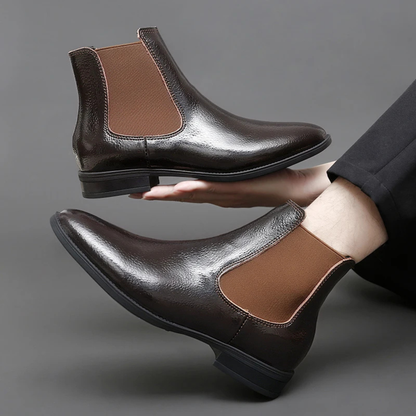 Men's Leather Chelsea Boots Elastic Panel Black