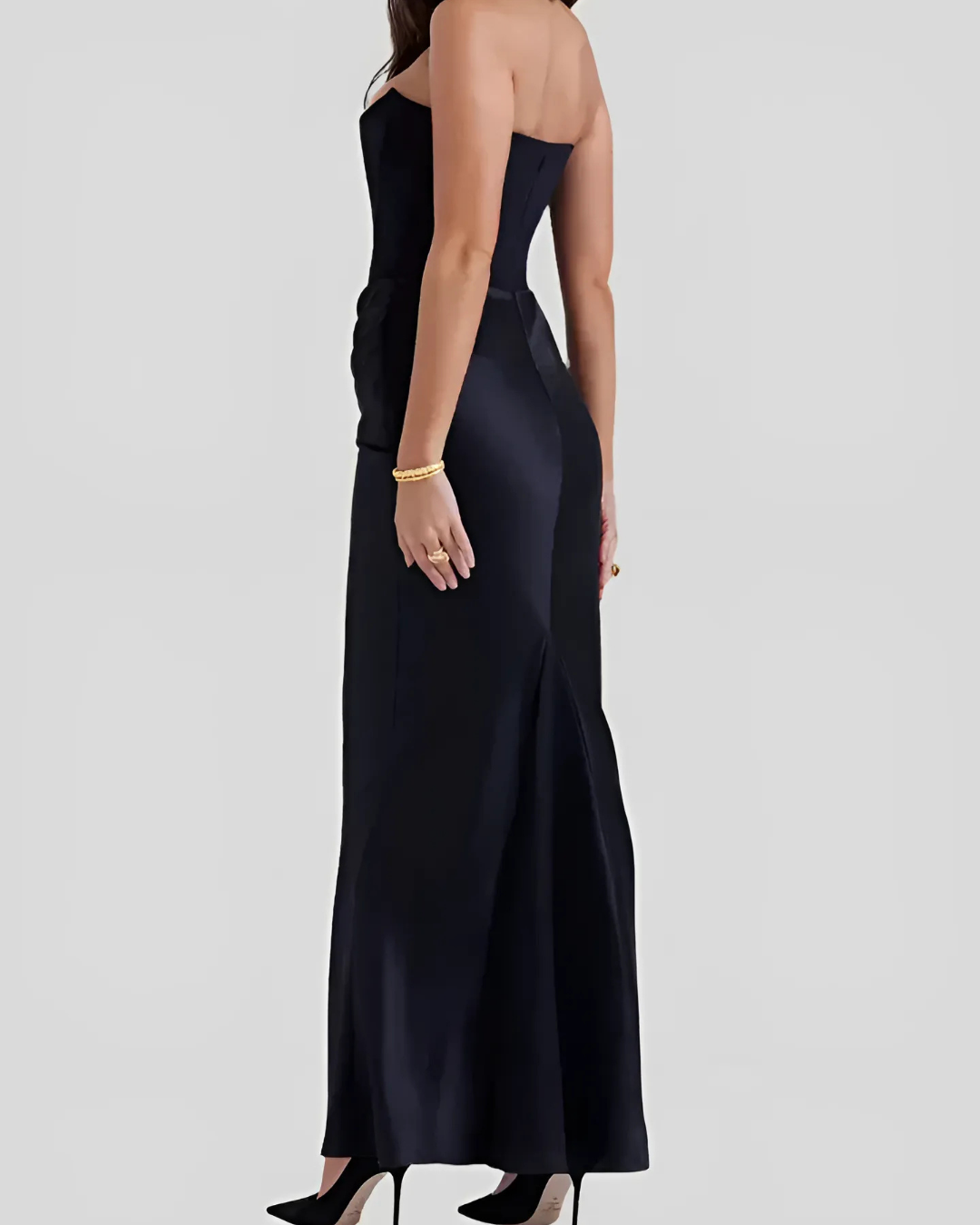 Women's Strapless Maxi Dress Corset-Seam Straight Skirt
