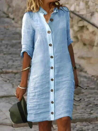 Women's Linen Midi Dress Casual Summer Beige