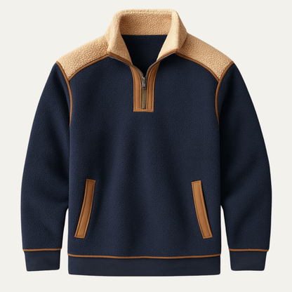 Men's Color Block Quarter Zip Fleece Sweater - Fashinoza