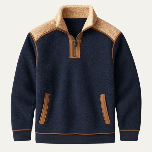 Men's Color Block Quarter Zip Fleece Sweater - Fashinoza