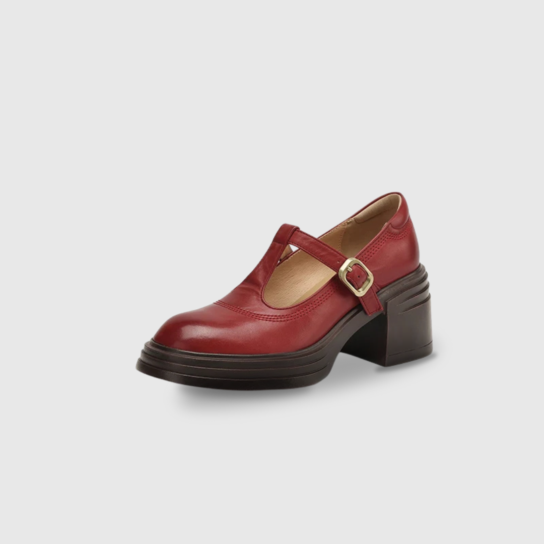 Women's Block Heel Mary Jane Pumps Round Toe Strap