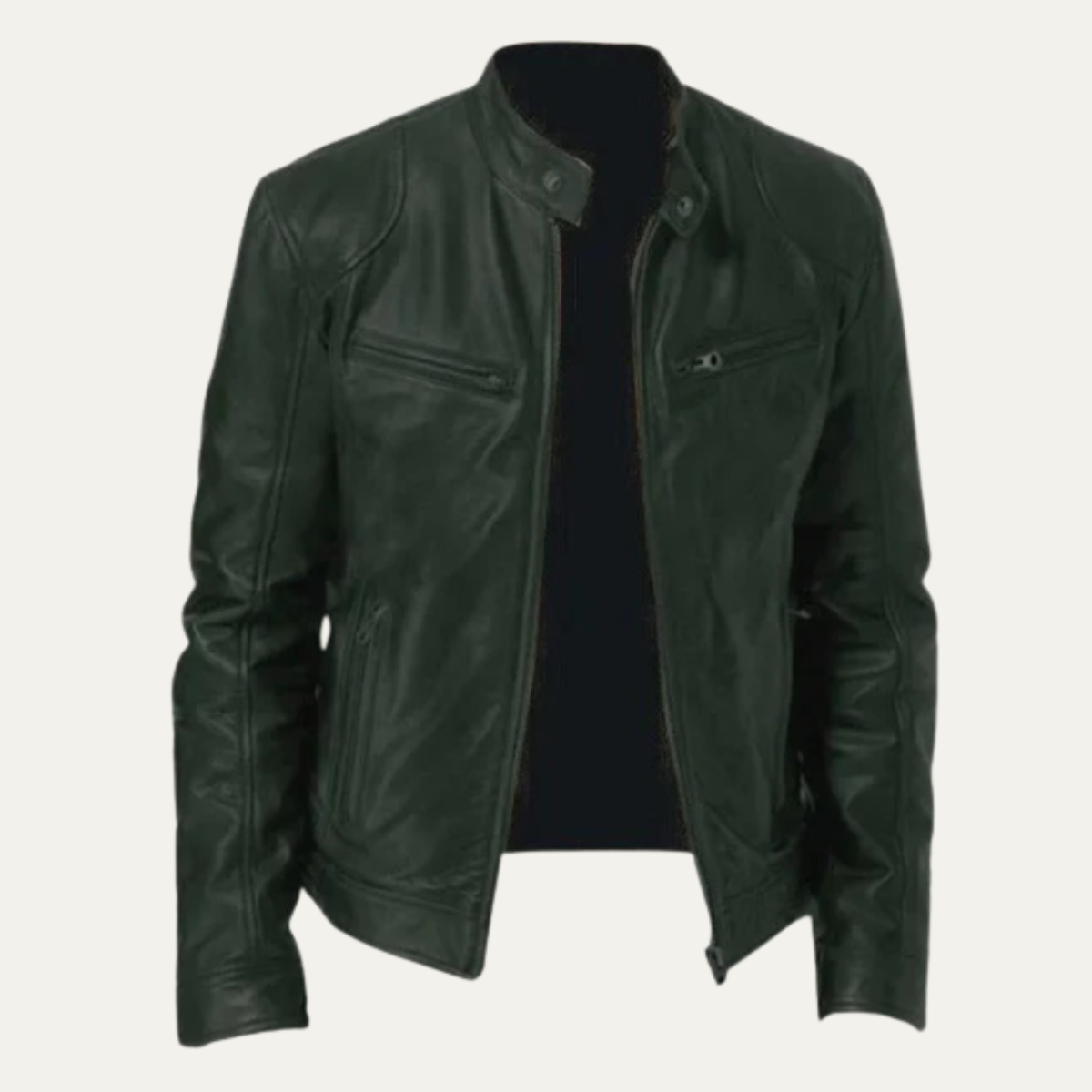 Men's Leather Biker Jacket Vintage Style Zip Up