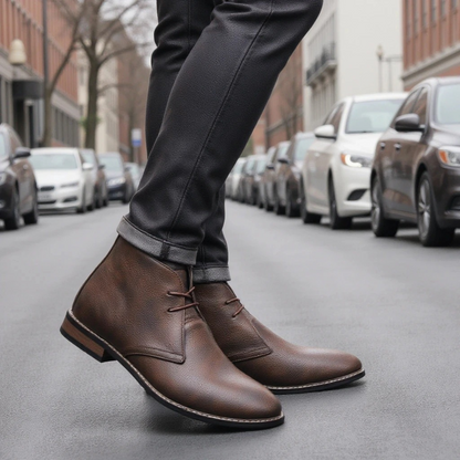 Men's Ankle Boots Brown Leather Vintage Style