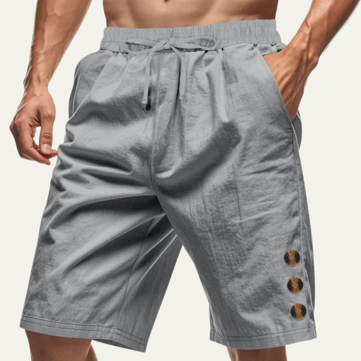 Men's Casual Drawstring Shorts Button Detail Summer