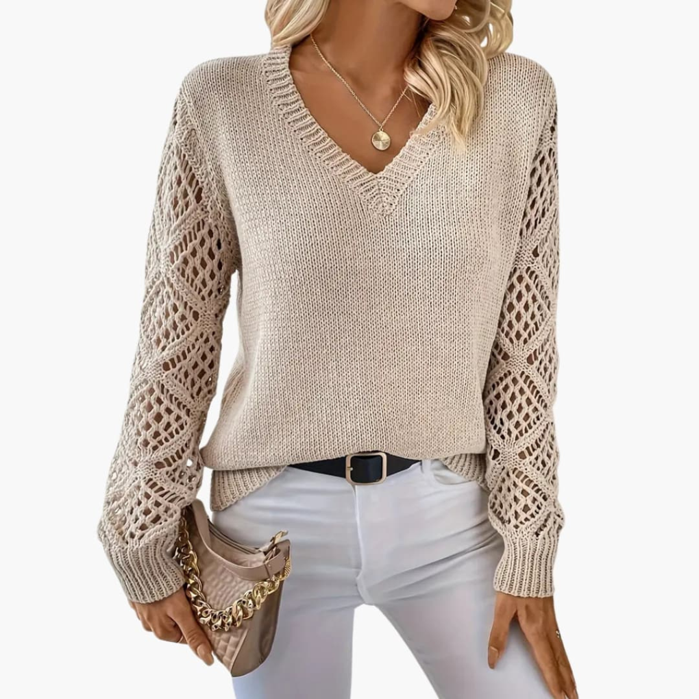 Women's V-Neck Long Sleeve Sweater Fine Knit - Fashinoza