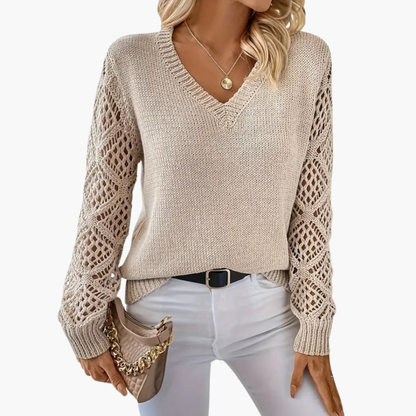 Women's V-Neck Long Sleeve Sweater Fine Knit - Fashinoza