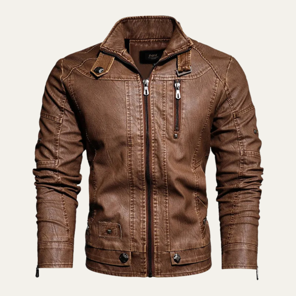 Men's Leather Biker Jacket Durable Black - Fashinoza