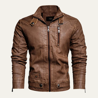 Men's Leather Biker Jacket Durable Black - Fashinoza