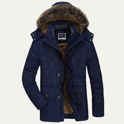 Men's Warm Hooded Fur Jacket Multi Pockets