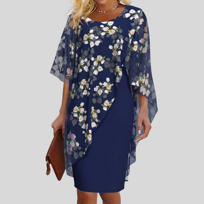 Women's Floral Chiffon Dress Elegant Print - Fashinoza