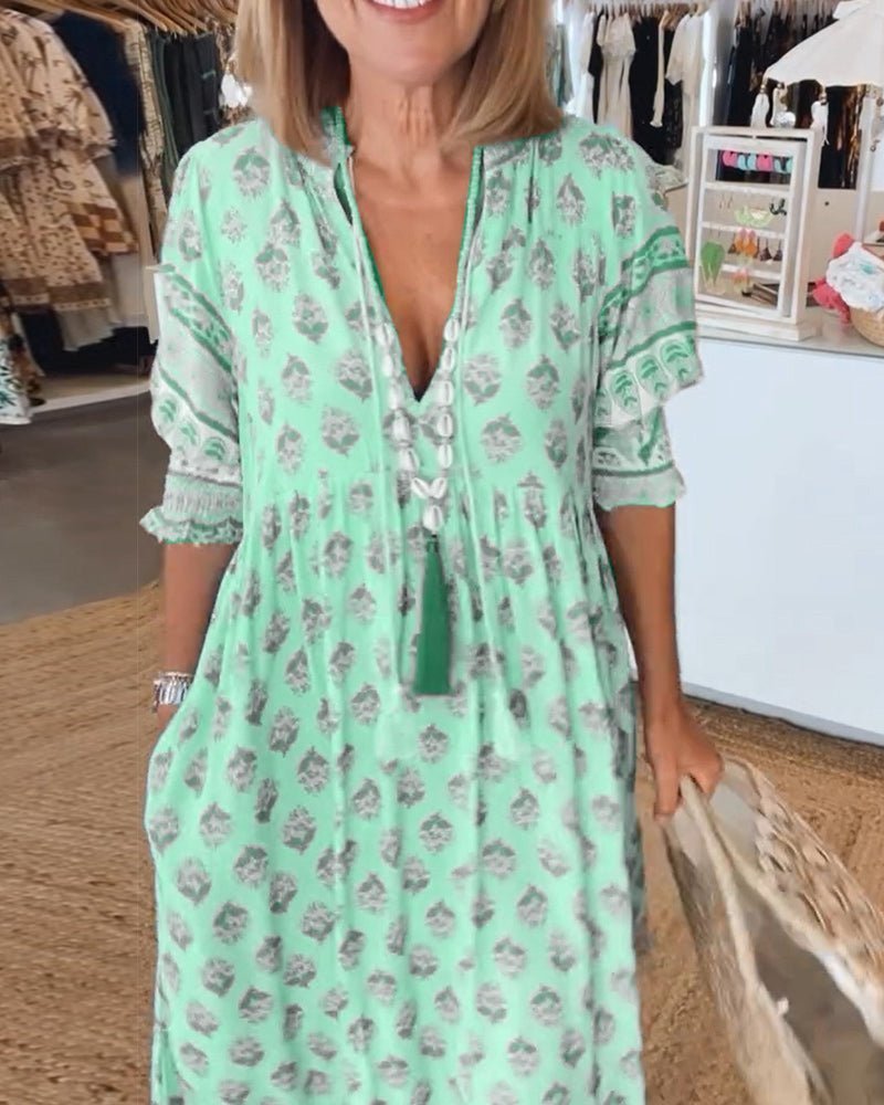 Women's Floral Lace V Neck Flowy Dress