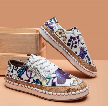 Women's Floral Lace Sneakers Zip Up