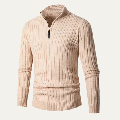 Men's Knitted Ribbed Sweater Half Zip Navy