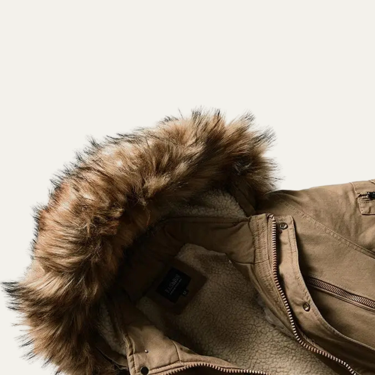Men's Down Hooded Parka Jacket Fur Trim Black