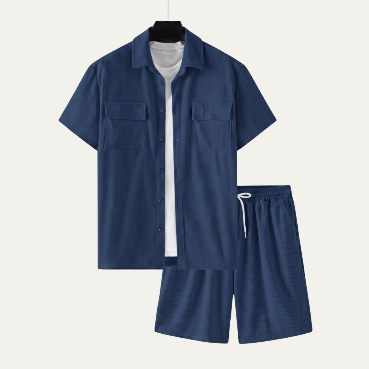 Men's Corduroy Summer Shirt And Shorts Set