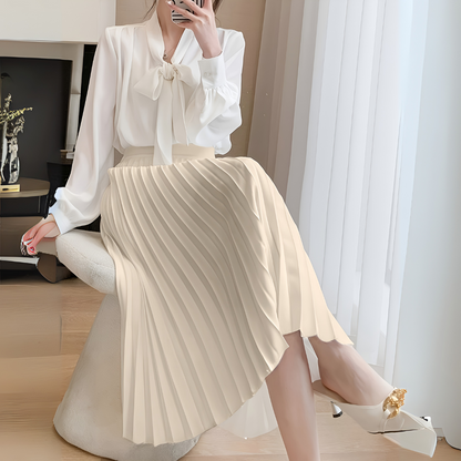 Women's High-Waist Satin Pleated Skirt