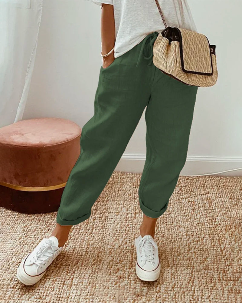 Linen Sweatpants Casual Beige