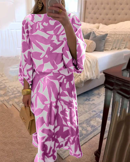 Women's Printed Two-Piece Set Lantern Sleeves
