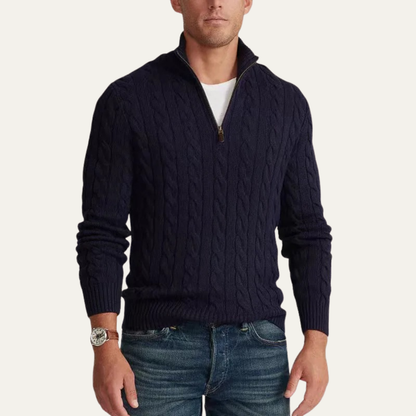 Men's Mock Neck Knitted Half Zip Sweater