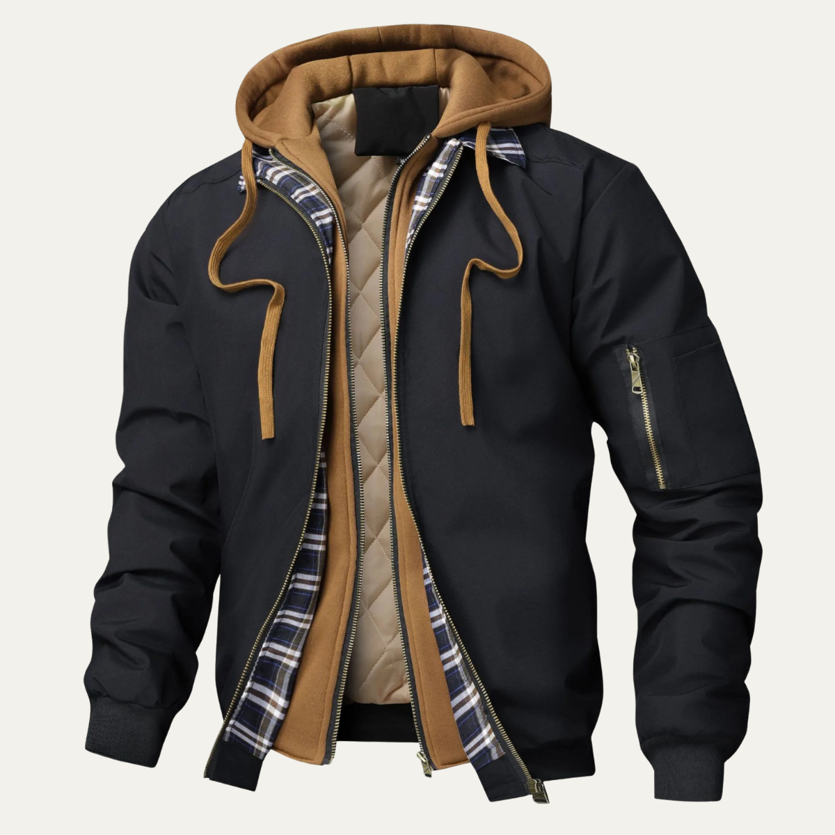 Men's Hooded Bomber Jacket Multi Layer - Fashinoza