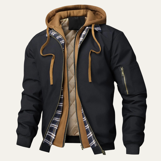 Men's Hooded Bomber Jacket Multi Layer - Fashinoza